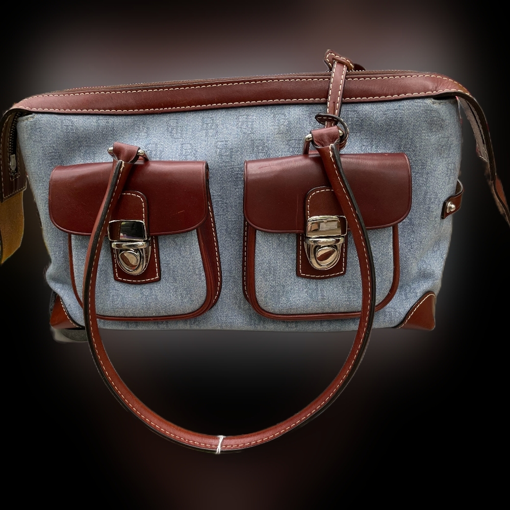 Dooney & Bourke Stylish Denim and Brown Leather Shoulder Bag